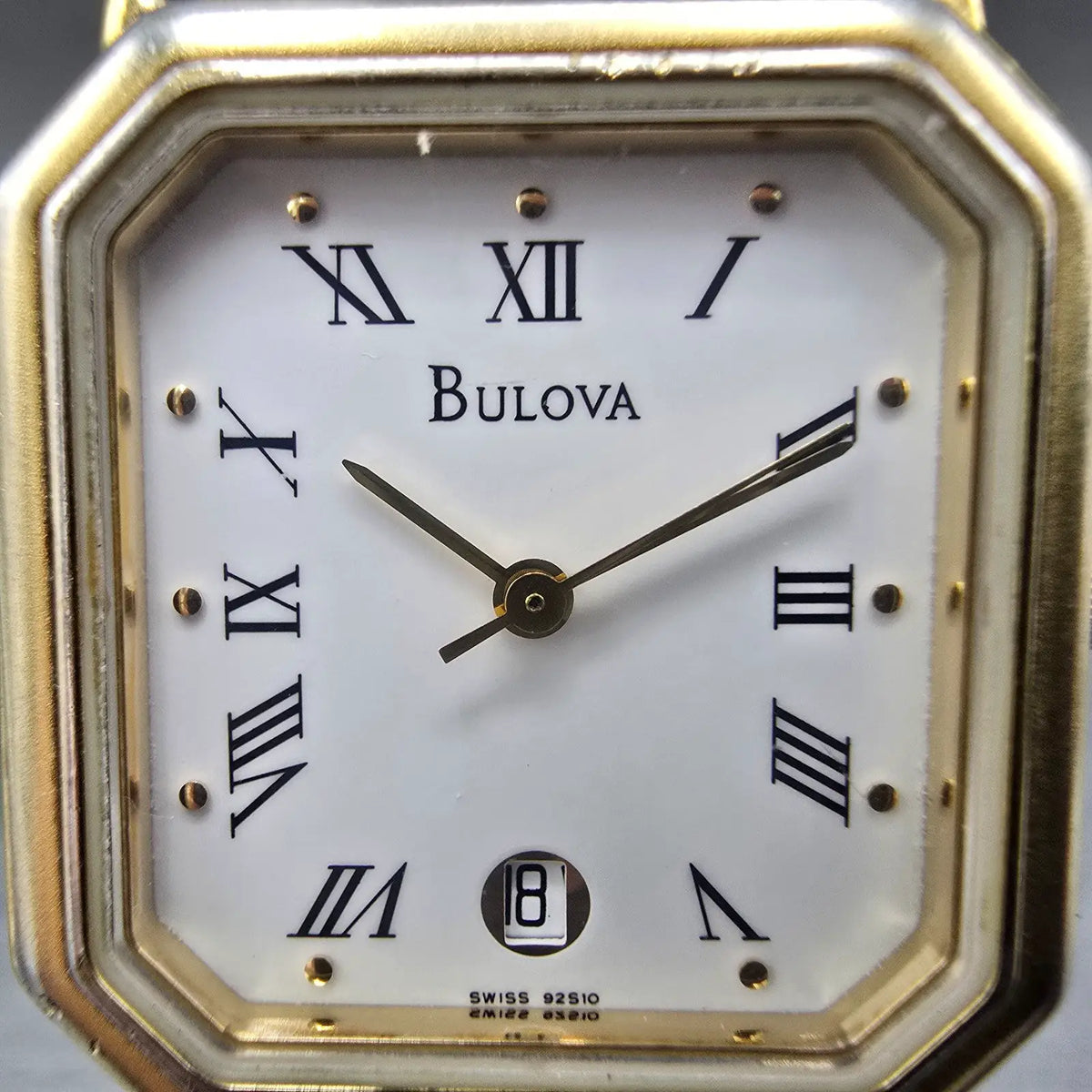 Bulova Tank Watch Men 25mm White Dial Gold Tone Date Octagon 92S10 New Battery1