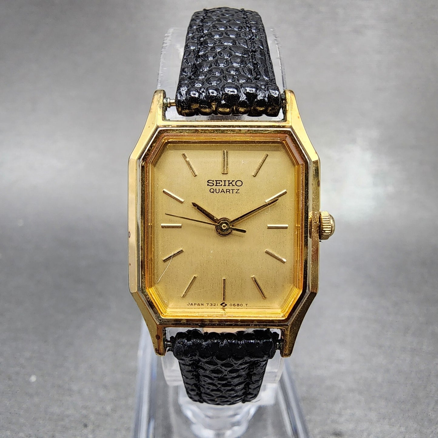 Seiko Watch Women 19mm Gold Dial Gold Tone Octagon 73215240 New Battery VTG0