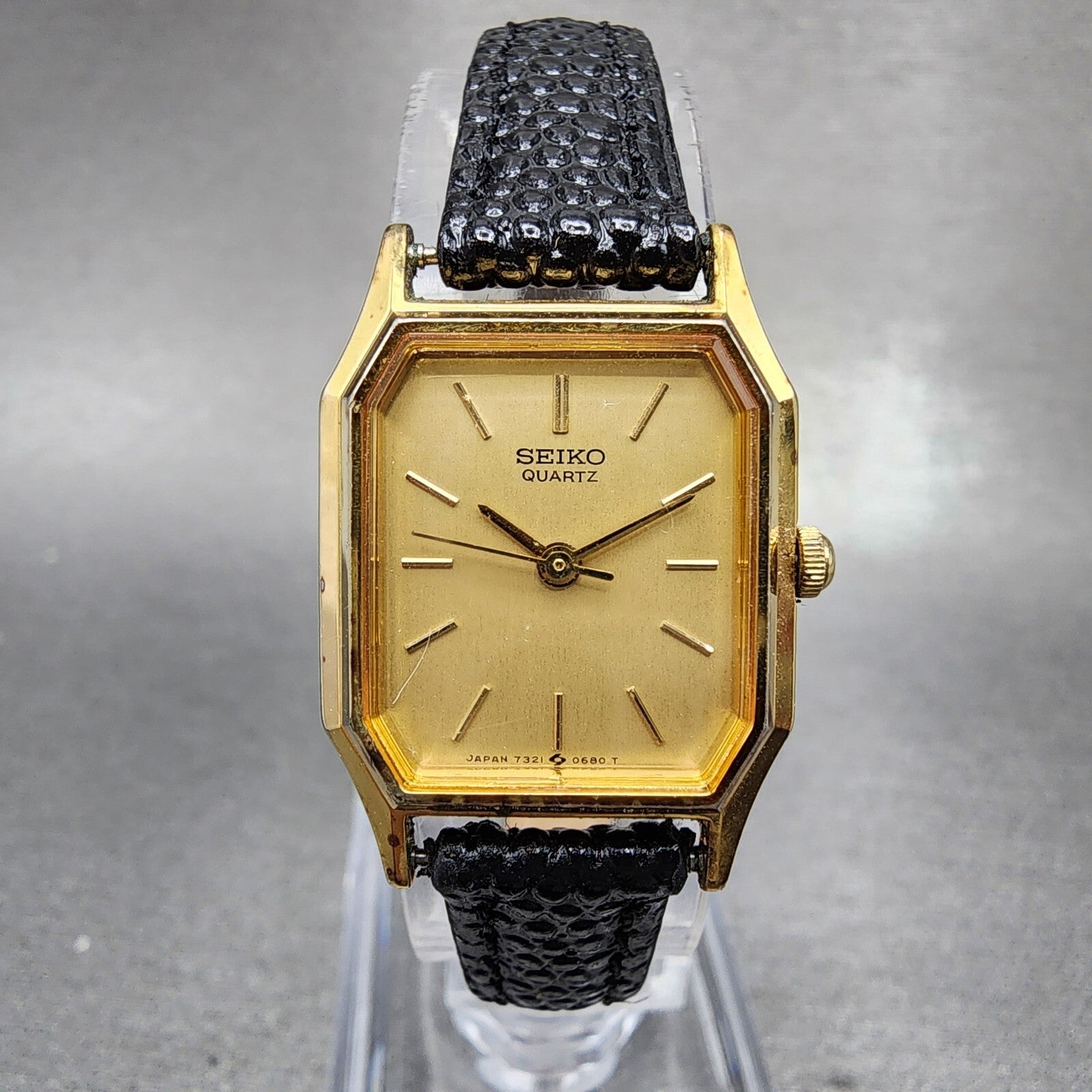 Seiko Watch Women 19mm Gold Dial Gold Tone Octagon 73215240 New Battery VTG0