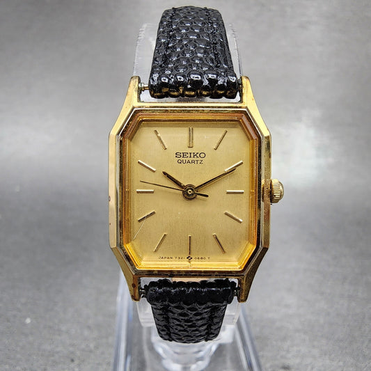 Seiko Watch Women 19mm Gold Dial Gold Tone Octagon 73215240 New Battery VTG0