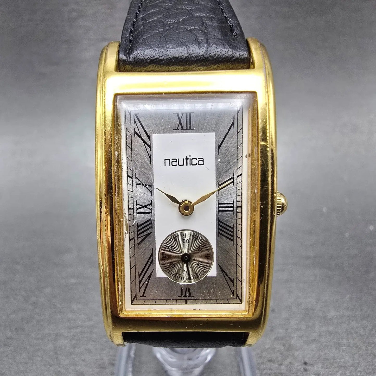 Nautica Watch Men 23mm White Silver Dial Gold Tone Small Seconds New Battery0