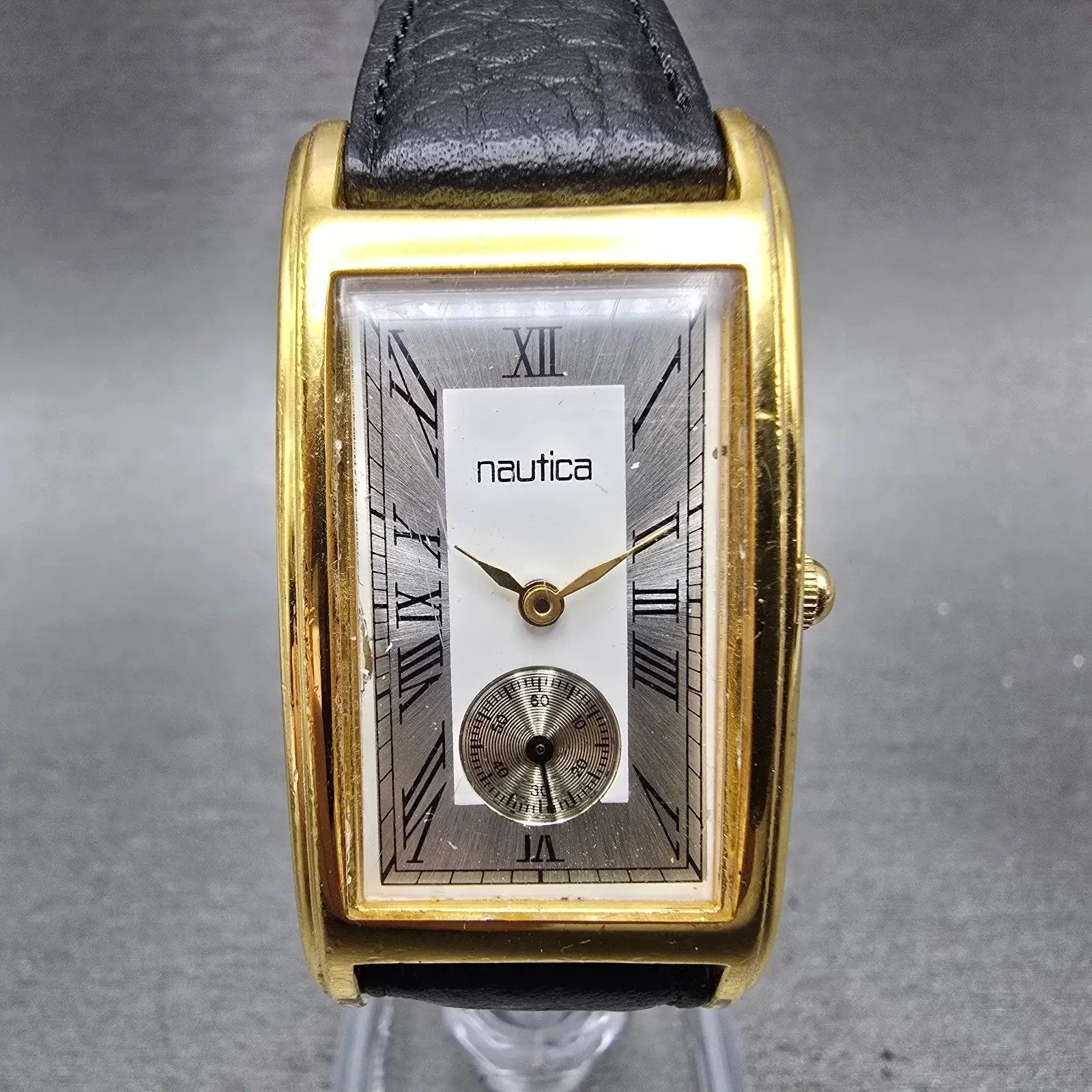 Nautica Watch Men 23mm White Silver Dial Gold Tone Small Seconds New Battery0