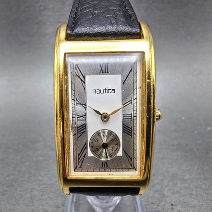 Nautica Watch Men 23mm White Silver Dial Gold Tone Small Seconds New Battery0