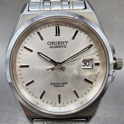 Orient Swimmer Watch Men 36mm Silver Dial Silver Tone Date Round READ New Batt1