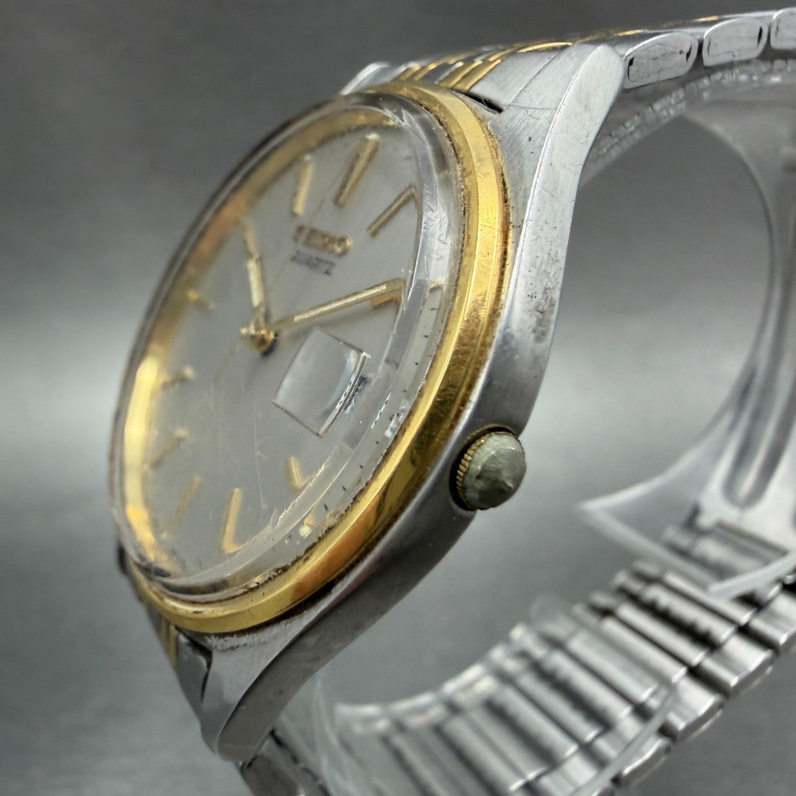 Seiko Watch Men 35mm Silver Dial Two Tone Date Round 7N42-8A39 New Battery VTG2