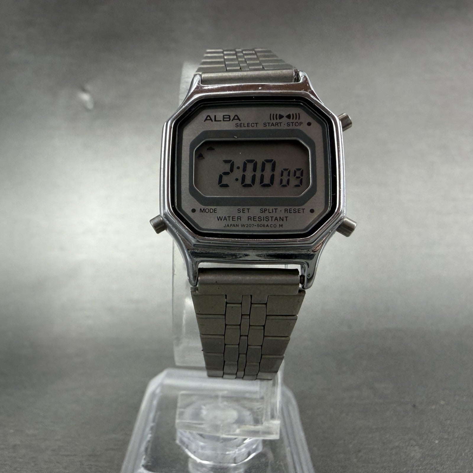 Seiko Alba Digital Watch Women 23mm Silver Tone Alarm Chrono READ!!!! New Batt5