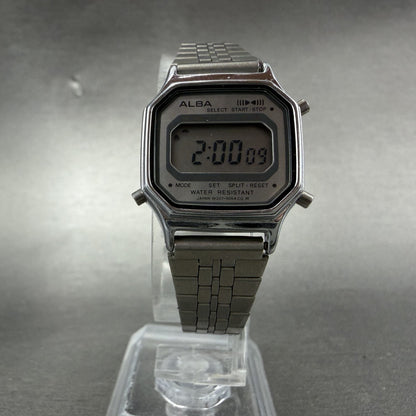 Seiko Alba Digital Watch Women 23mm Silver Tone Alarm Chrono READ!!!! New Batt5