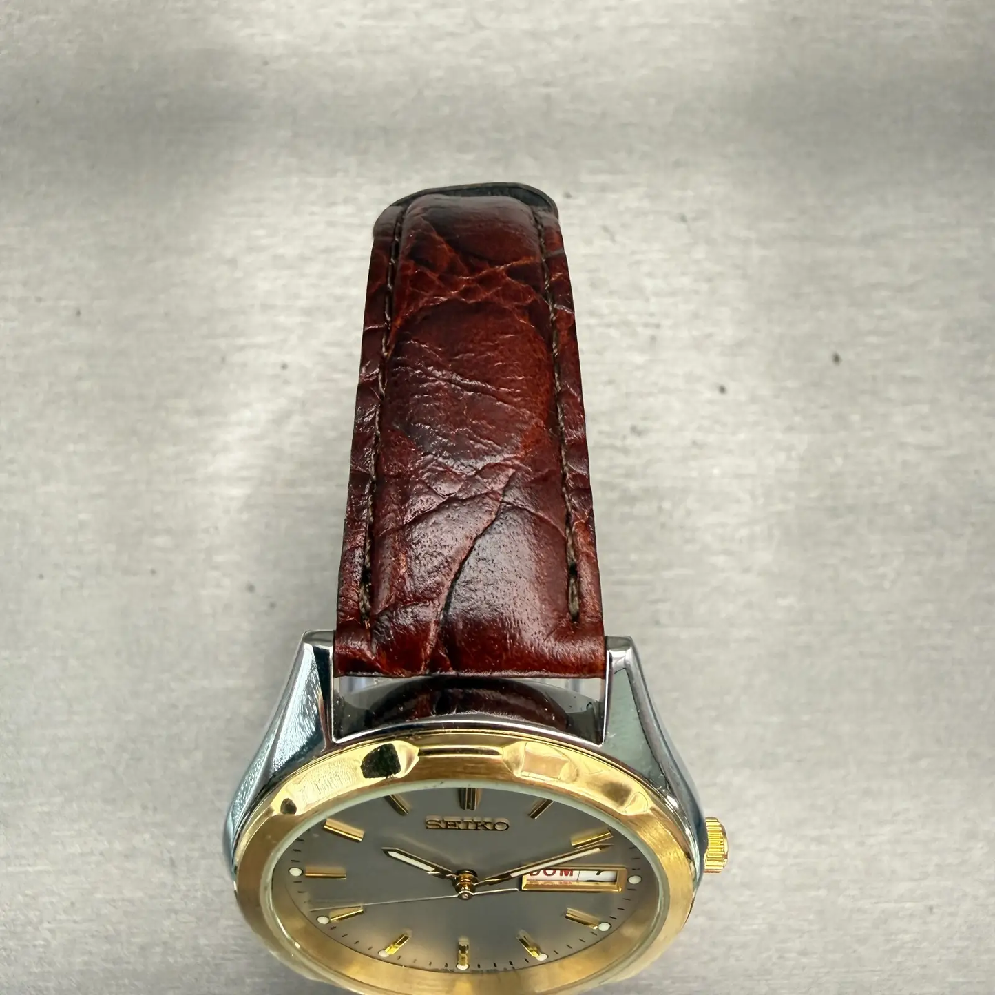 Seiko Watch Men 37mm Silver Dial Two Tone Daydate Round 7N43-8199 New Battery4