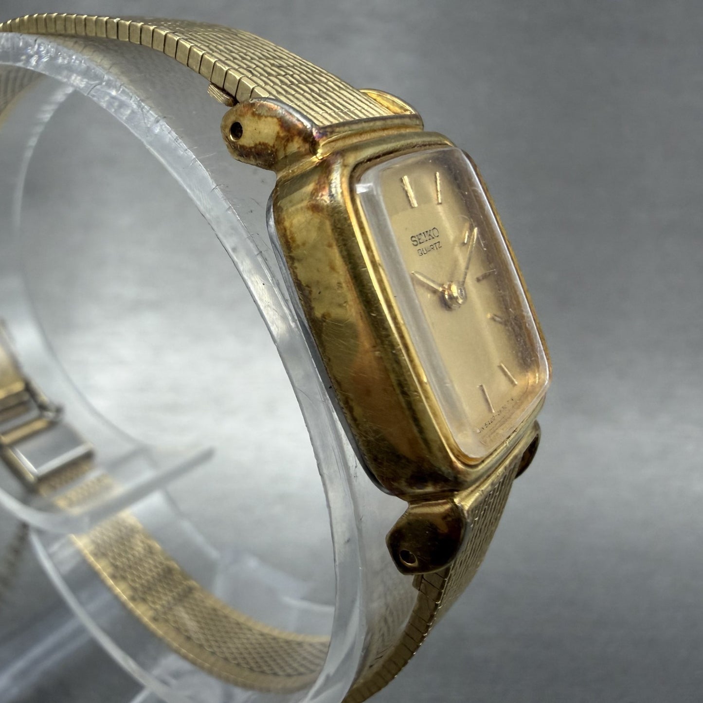 Seiko Tank Watch Women 17mm Champagne Dial Gold Tone 5420-5319 New Battery3