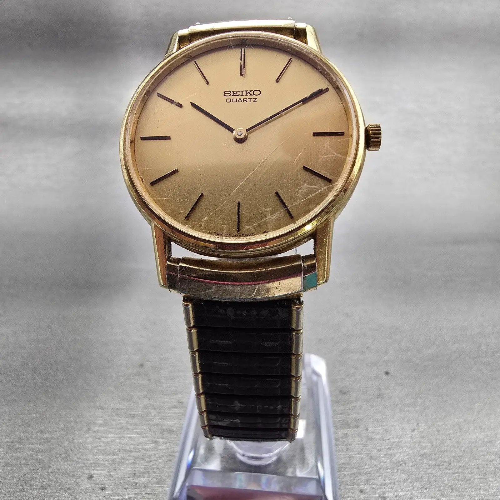 Seiko Watch Men 33mm Champagne Dial Gold Tone Round 2620-0139 New Battery VTG5