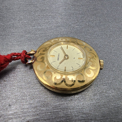Seiko Pendent Watch Women 26mm Champagne Dial Gold Tone Round Manual Wind Runs5