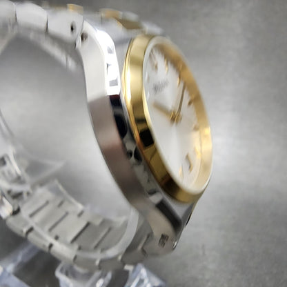 Bulova Surveyor Watch Women 34mm White Dial Two Tone Date Round Braclet 98M1323