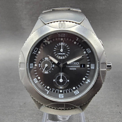 Seiko Chronograph Watch Men 42mm Gray Dial Silver Tone Date 7T92-0AW0 NewBattery0