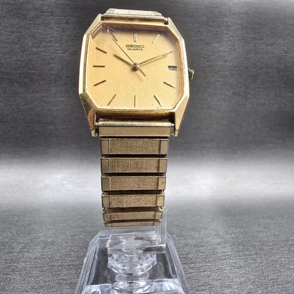 Seiko Watch Men 26mm Gold Dial Gold Tone Date Rectangle 6532-5310 New Battery5