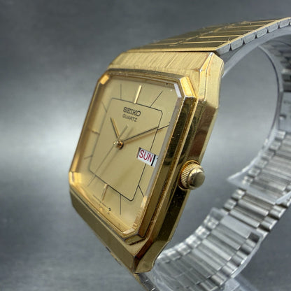 Seiko Watch Men 29mm Champagne Dial Gold Tone Daydate Square 6533-5039 PARTS VTG3