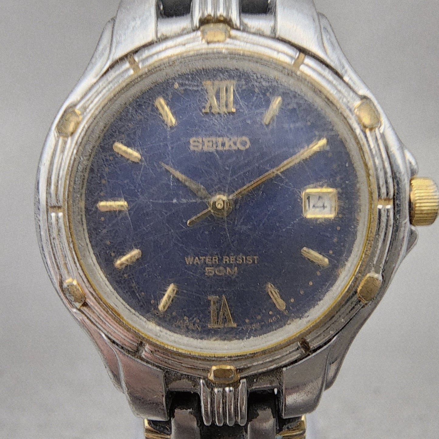 Seiko Watch Women 26mm Blue Dial Two Tone Date Round V7820779 New Battery1
