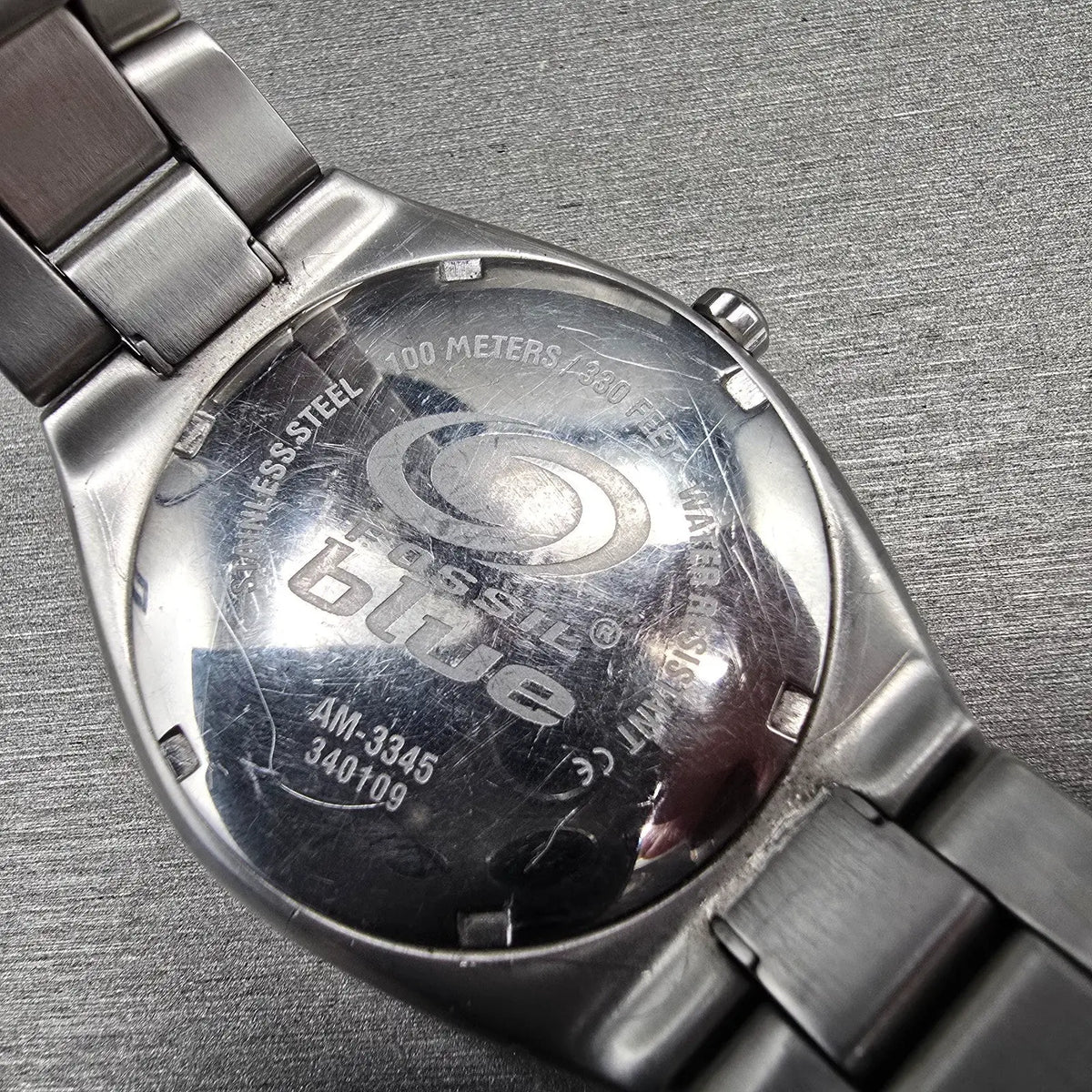 Fossil Blue Watch Men 40mm Blue Dial Silver Tone Round AM-3345 New Battery10