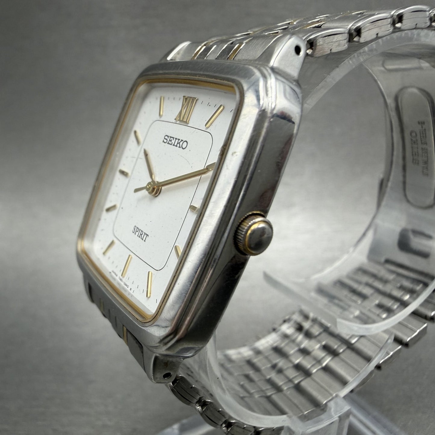 Seiko Spirit Tank Watch Men 28mm White Dial two Tone 7n015210 New Battery AB2