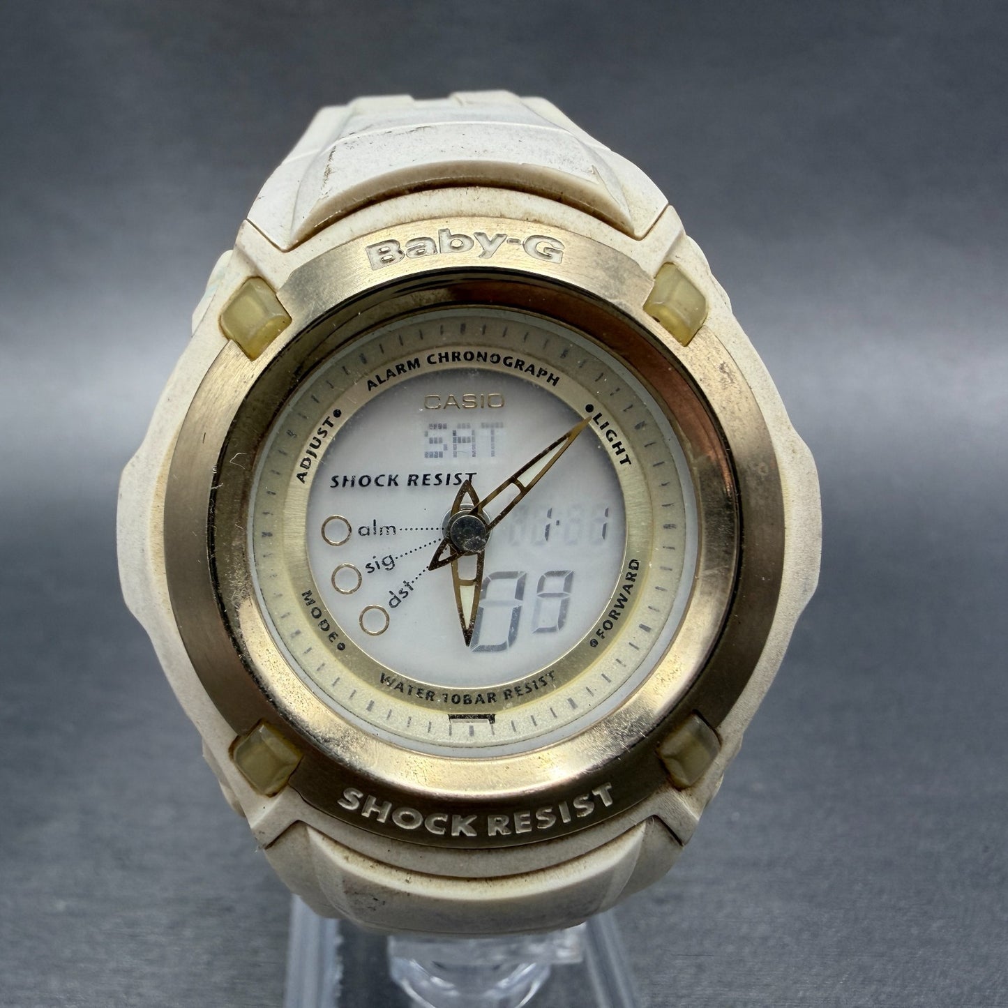 Casio Baby-G BG-70 Watch Women 41mm Analog Digital Biege Alarm Chrono New Batter0