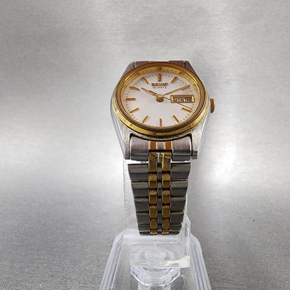 Seiko Watch Women 25mm White Dial Two Tone Daydate 7n430011 Round New BatteryBA6