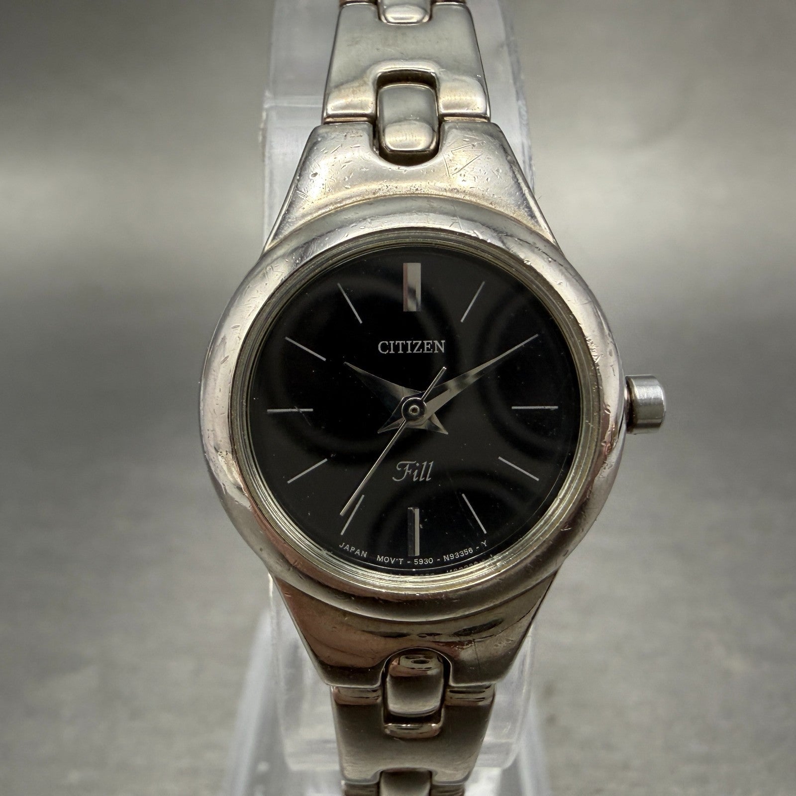 Citizen Fill Watch Women 21mm Black Dial Silver Tone Round 5930-S75519 New Batt0