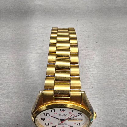 Citizen Railroad Approved Watch Men 35mm White Dial Gold Tone Daydate New Batt4