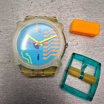 Swatch Hacker's Reward Watch Men 34mm Blue Dial Clear Case GK122 New Battery1