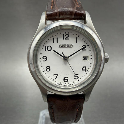 Seiko Watch Women 26mm White Dial Silver Tone Date Round 7N82-0820 New Battery0