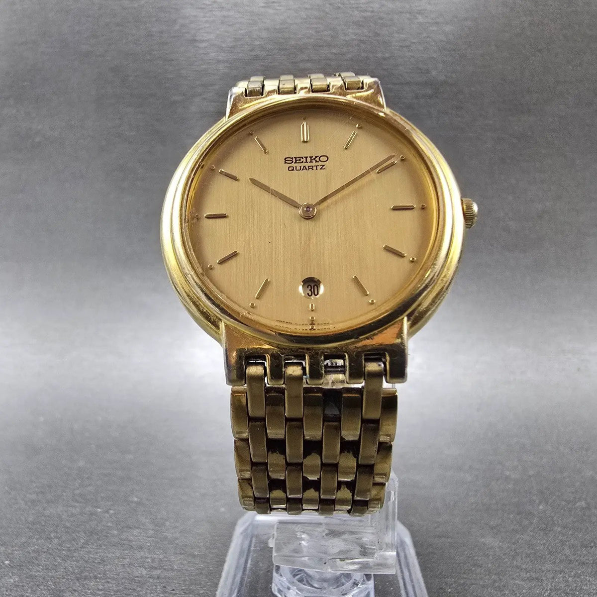 Seiko Watch Men 24mm Gold Dial Gold Tone Round Date 5Y39-6040 VTGPARTS6