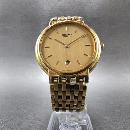 Seiko Watch Men 24mm Gold Dial Gold Tone Round Date 5Y39-6040 VTGPARTS6
