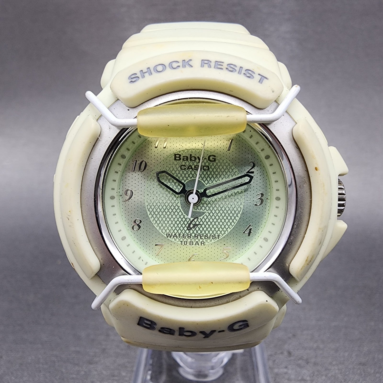Casio BabyG BG24 Watch Women 42mm Green Dial White Tone Round New Battery0