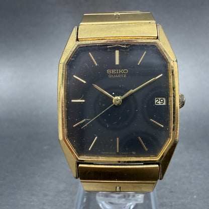Seiko Watch Men 26mm Black Dial Gold Tone Date Octagon 6532-5310 New Battery HJ70