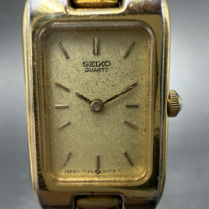 Seiko Tank Watch Women 15mm Champagne Dial Gold Tone Rectangle 1F20-5D99 New Bat1