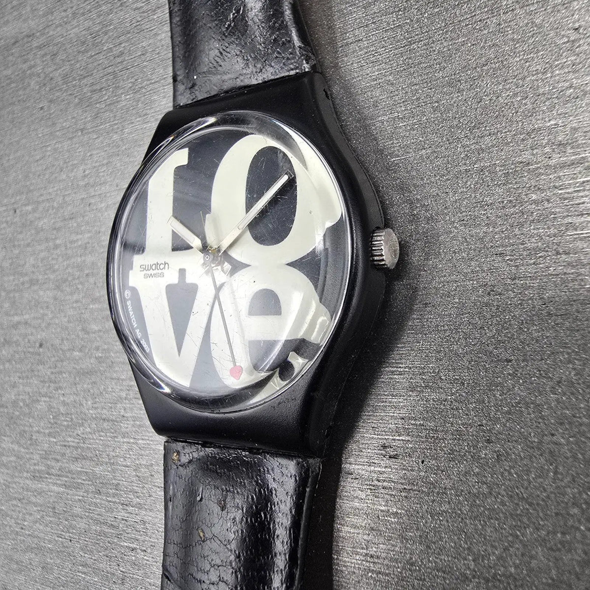 Swatch Enigmatic Love Watch Men 35mm White Dial Black Case Round GB218 New Batt4
