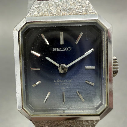 Seiko Special Tank Watch Women 18mm Blue Dial Silver Tone Manual 1140-3170 Runs1