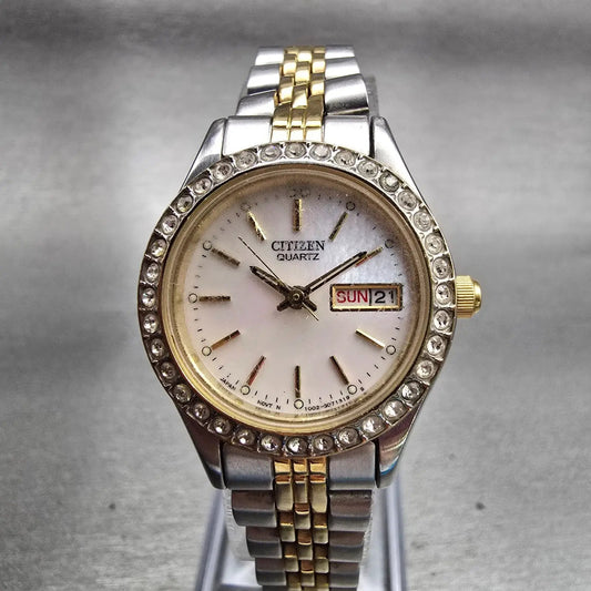 Citizen Watch Women 25mm MOP Dial Two Tone Daydate Gemmed 1002-S044464 New Batt0