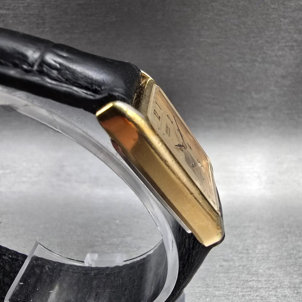 Seiko Tanl Watch Women 17mm Gold Dial Gold Rectangle 2G38-5010 New Battery VTG3