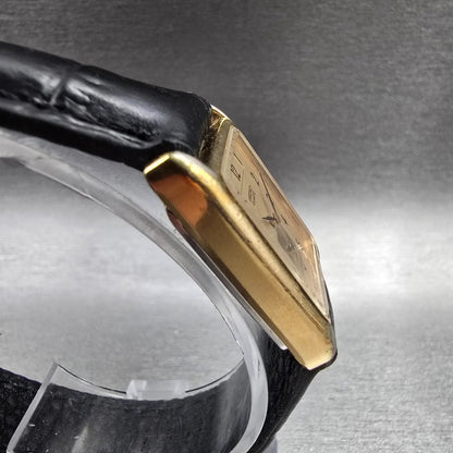 Seiko Tanl Watch Women 17mm Gold Dial Gold Rectangle 2G38-5010 New Battery VTG3