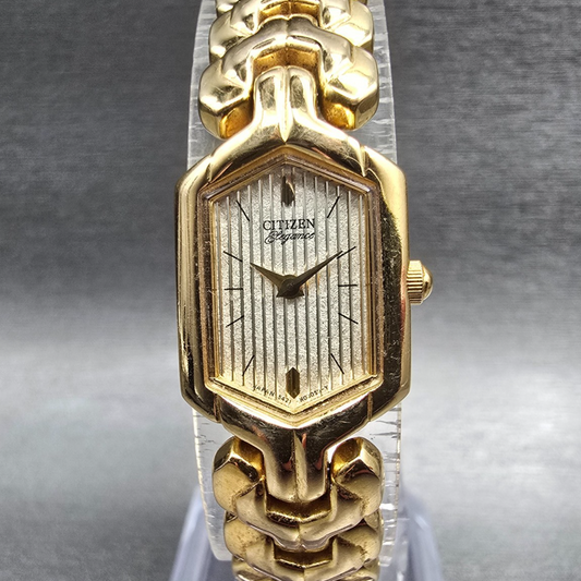 Citizen Elegance Watch Women 15mm Champagne Dial Gold Tone 5421-H01440 New Battp0