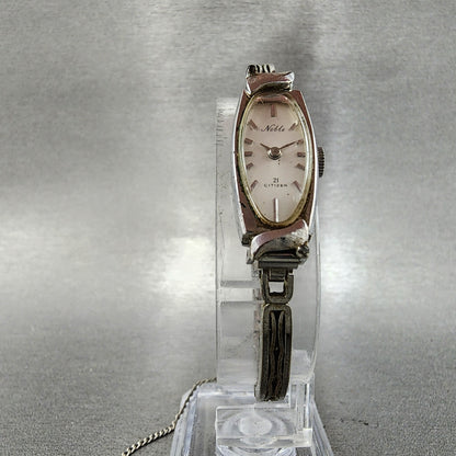 Citizen Noble Tank Watch Women 12mm White Dial White Gold plated Manual Wind Run5