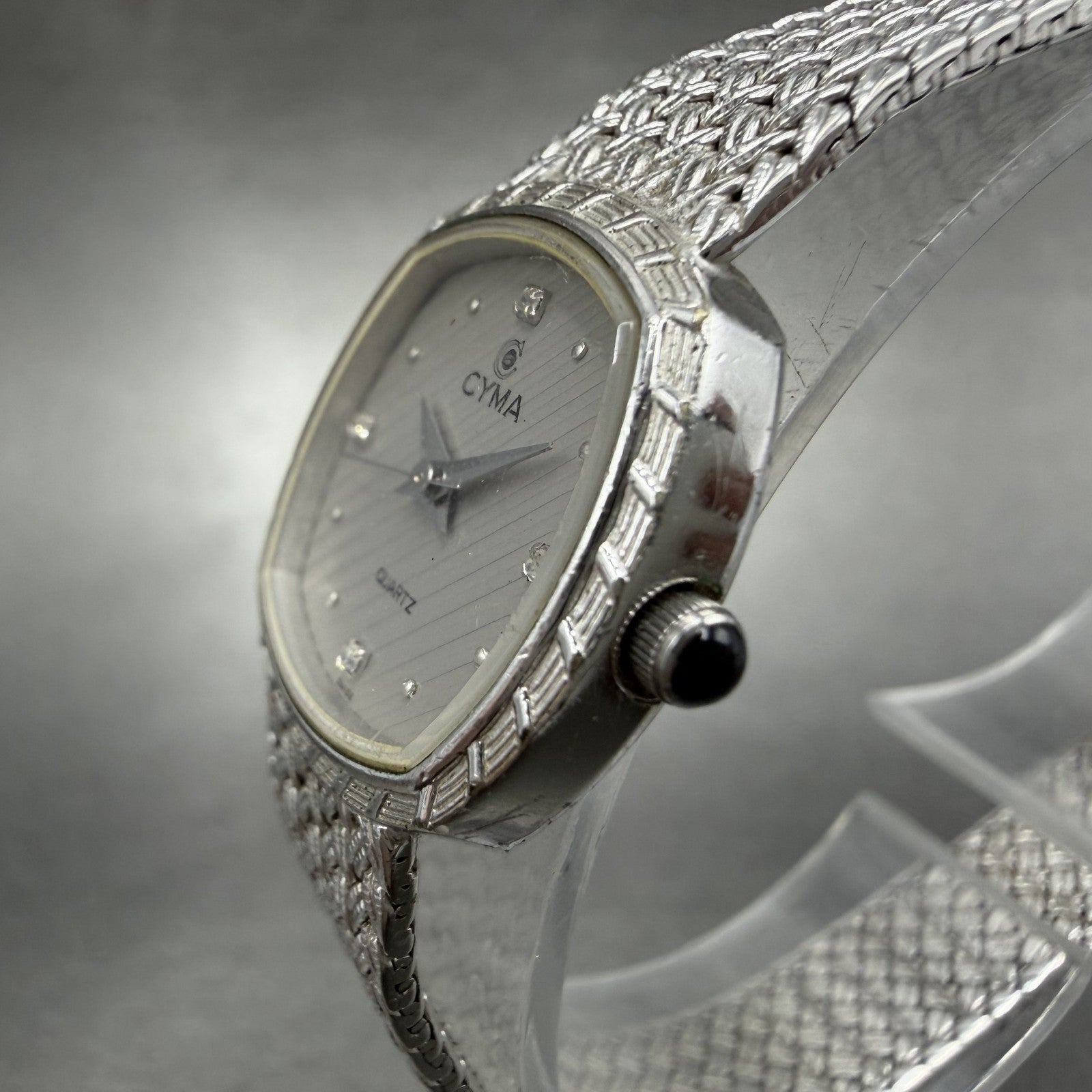 Cyma Watch Women 22mm Silver Dial Silver Tone Rectangle 616 Mesh New Battery2