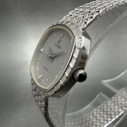 Cyma Watch Women 22mm Silver Dial Silver Tone Rectangle 616 Mesh New Battery2