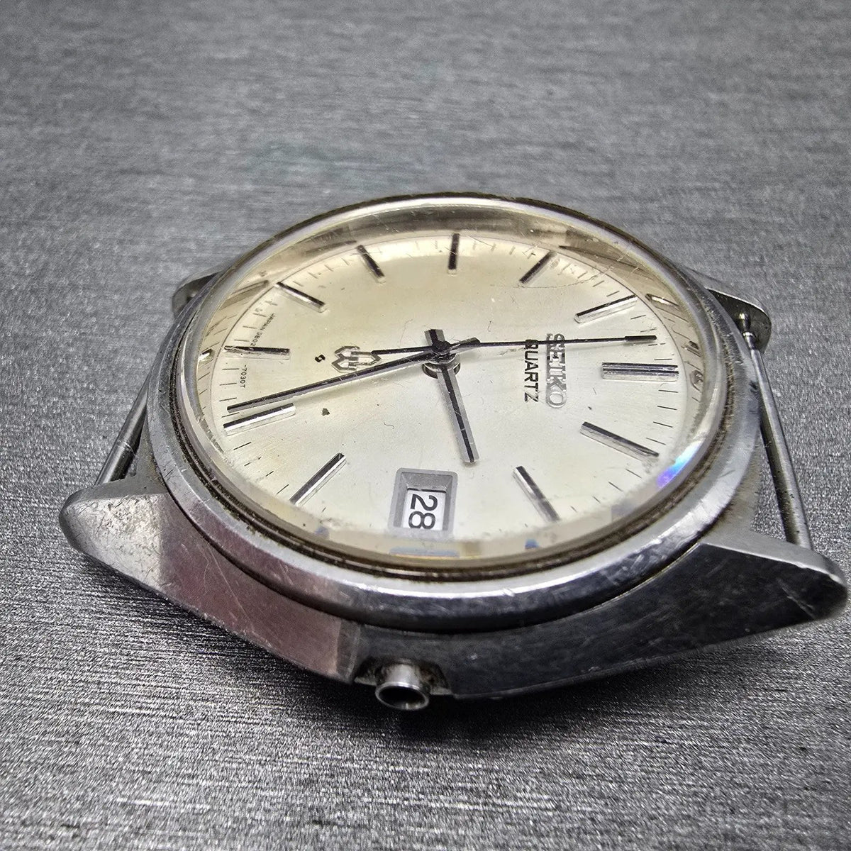 Seiko Watch Men 37mm White Dial Steel Date Round 3802 Movement 3802-7030 PARTS6