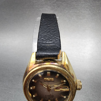 Seiko Automatic Watch Women 24mm Brown Dial Gold Tone Daydate READ!!!! Runs4