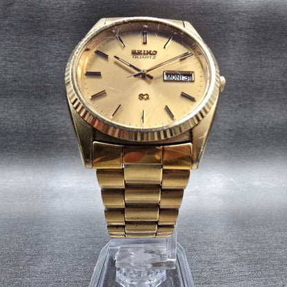 Seiko President Watch Men 35mm Gold Dial Gold Tone Daydate 5H23-8020 New Battery5