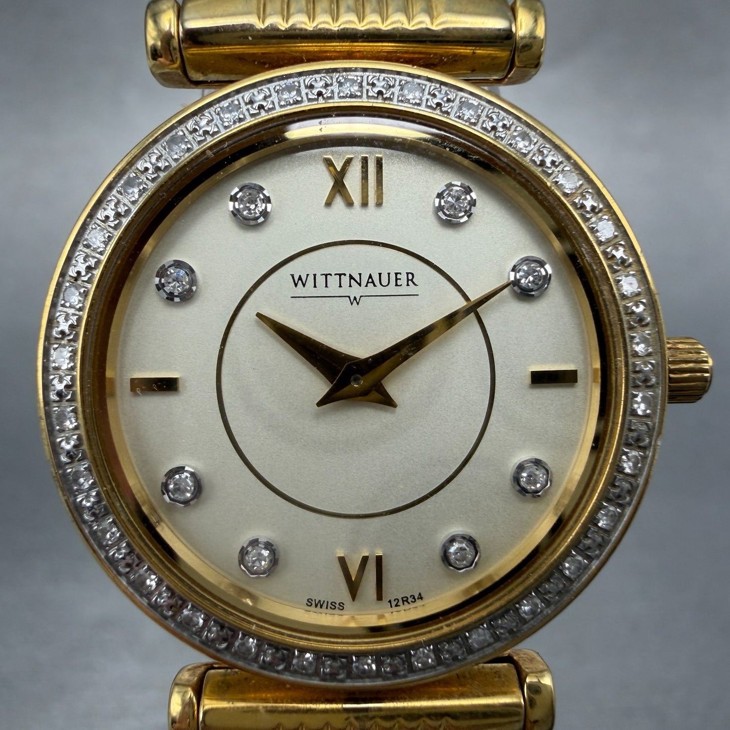 Wittnauer Stratford Watch Women 26mmChampange Dial Gold Diamond Markers New Batt1