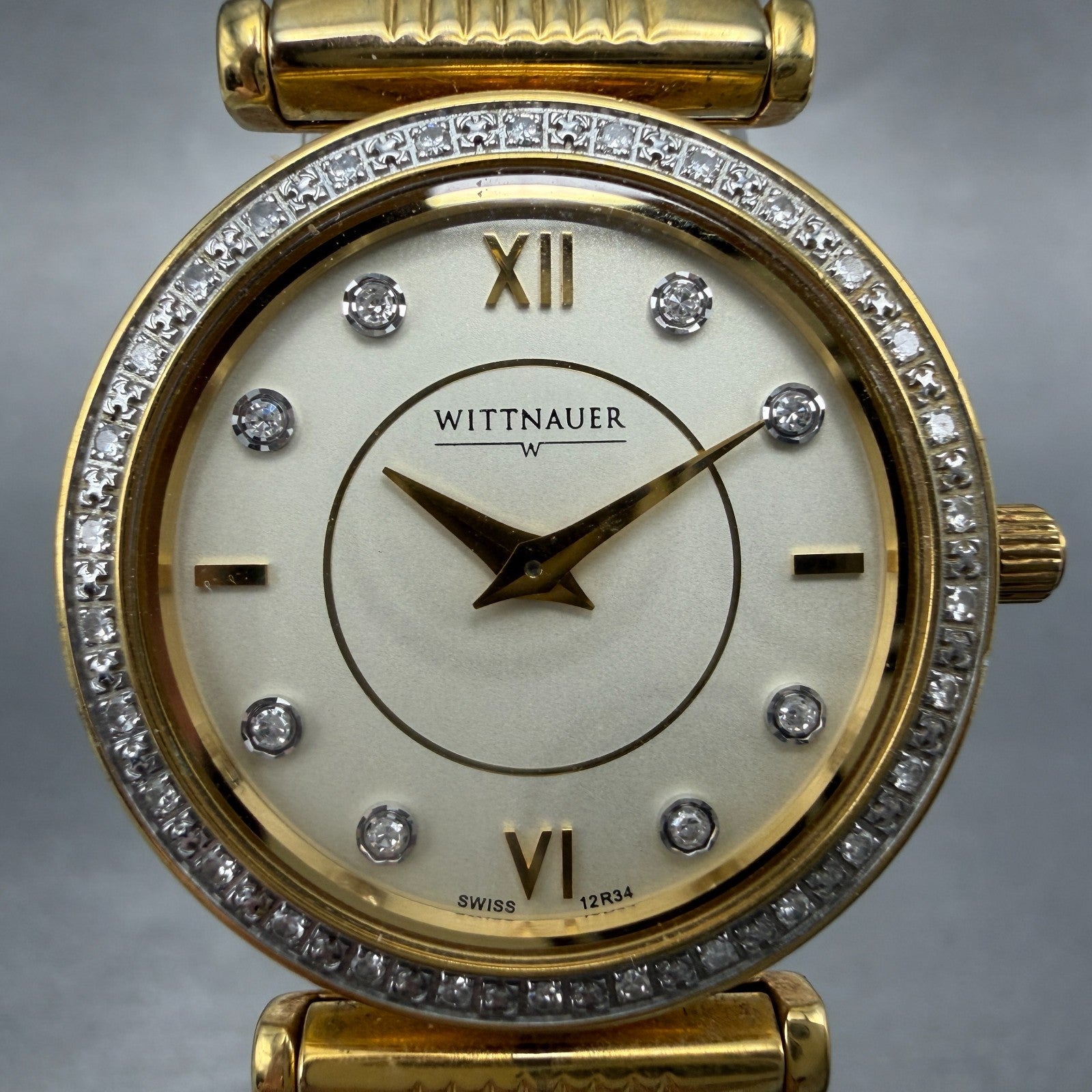 Wittnauer Stratford Watch Women 26mmChampange Dial Gold Diamond Markers New Batt1