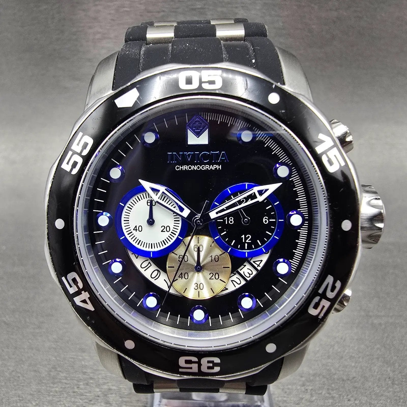 Invicta Pro Diver Chronograph Watch Men 48mm Black Dial Steel Date 24851 New Bat0