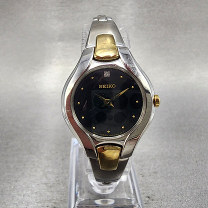 Seiko Watch Women 25mm Black Dial Two Tone Round 1n000RC0 New Battery0