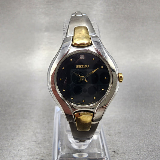 Seiko Watch Women 25mm Black Dial Two Tone Round 1n000RC0 New Battery0